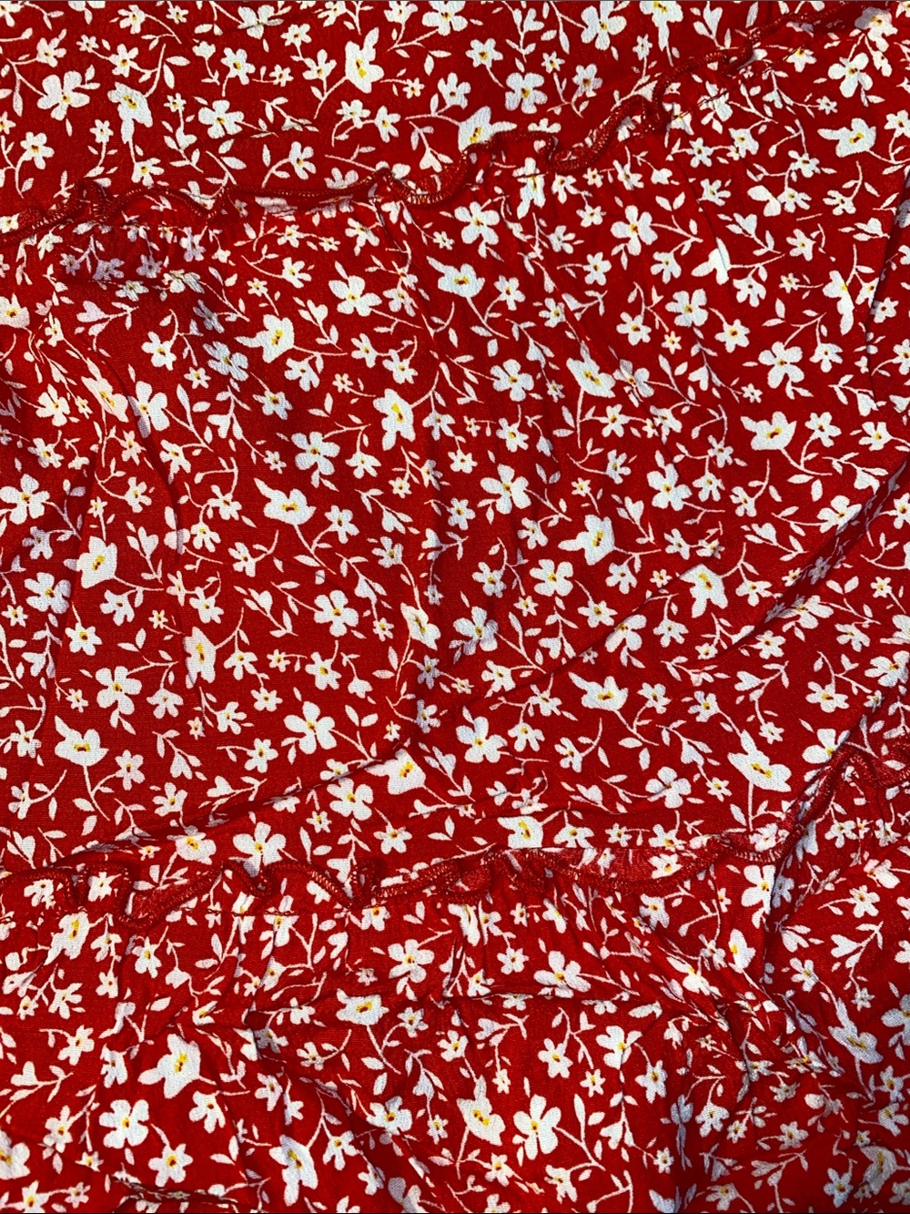 Skies Are Blue Red Mini Skirt with White Floral Print - Picture 3 of 4